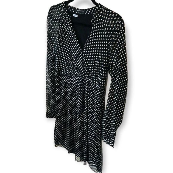 bcbg MAX AZRIA Dress Black Polka Dot Chiffon Summer - Picture 4 of 6